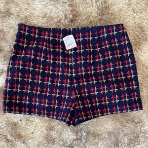 Trina Turk Navy Red Tweed Houndstooth Cotton Knit Plaid Lined Shorts sz 12